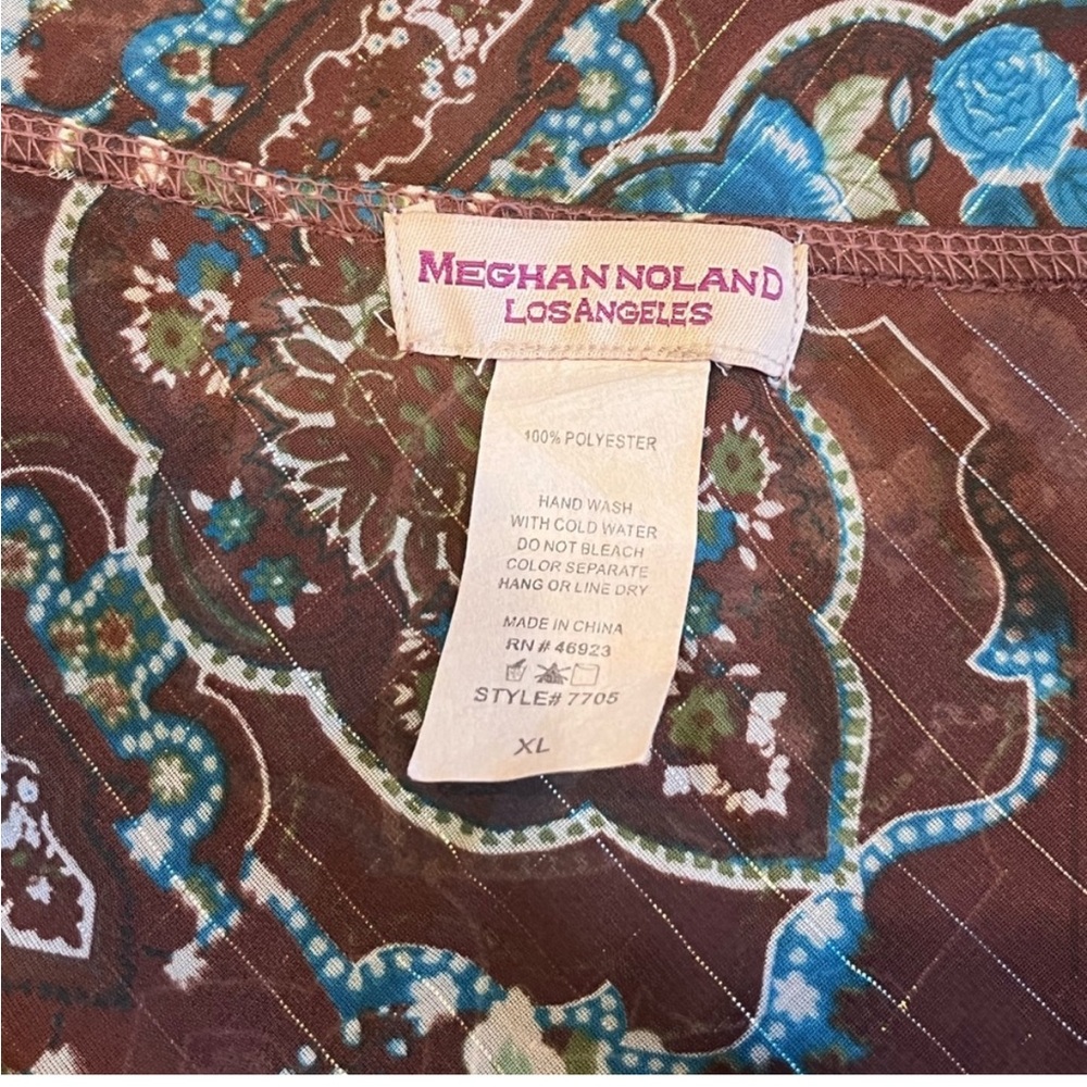 Y2K Brown and Blue Sheer Lace Trim Floral and Paisley Print Camisole | Size XL